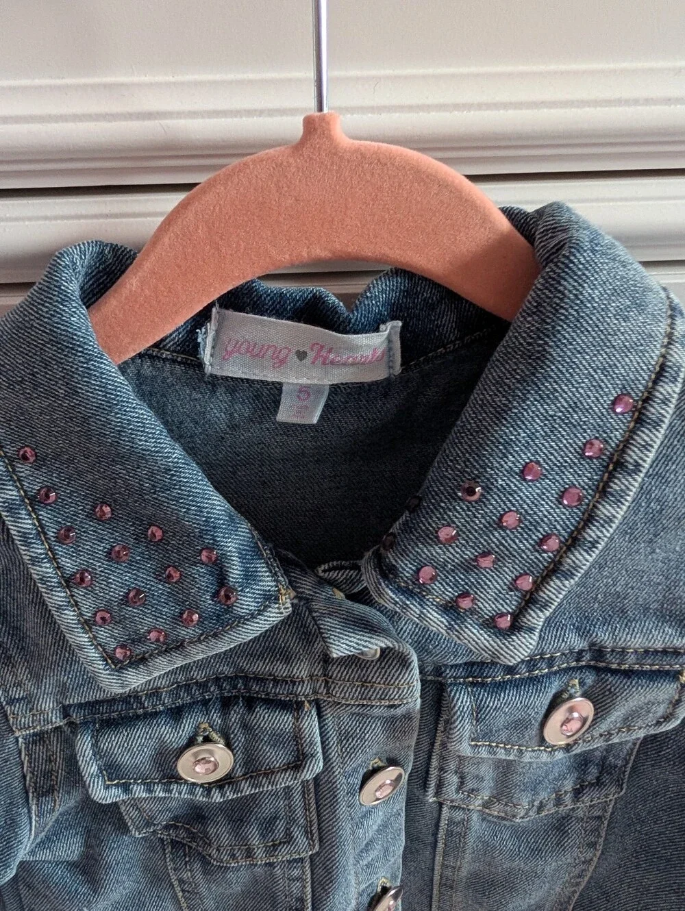Young Hearts Jean Jacket with Heart Rhinestone Accents Size Girls 5 NWT